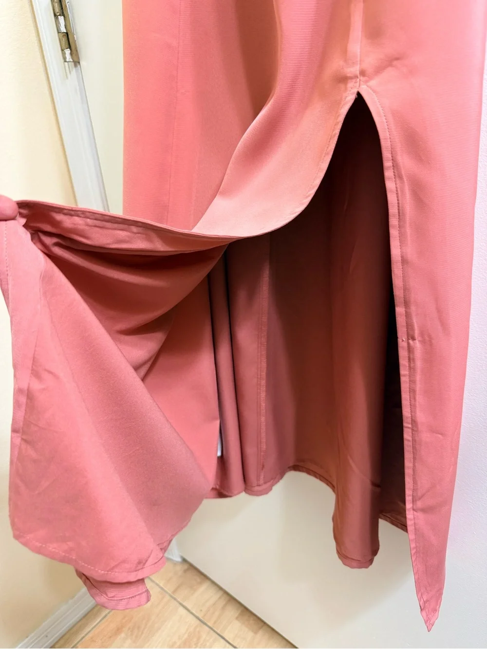 Abercrombie & Fitch Twist-Front Smocked Midi Dress Coral Thigh Slit- Size XS